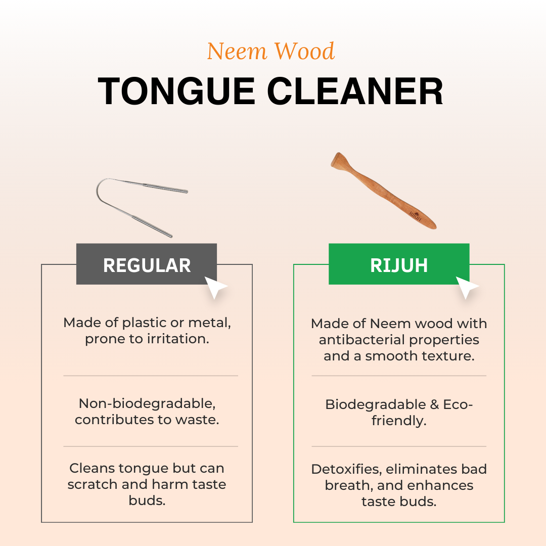 Rijuh Neem Wood Tongue Cleaner | Sustainable, Eco-Friendly, and Chemical-Free
