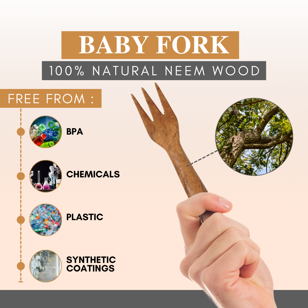 Eco-Friendly Neem Wood Baby Fork | Safe, BPA-Free, and Sustainable Cutlery