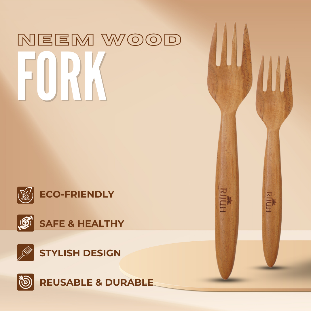 Rijuh Neem Wood Cutlery Set (Pack of 6 Forks + 6 Spoons)