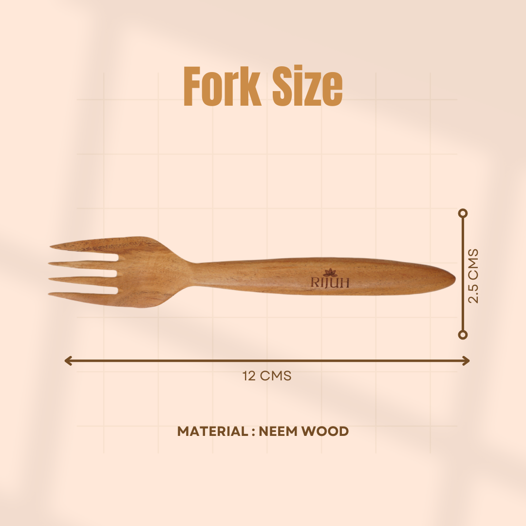 Rijuh Neem Wood Cutlery Set (Pack of 6 Forks + 6 Spoons)