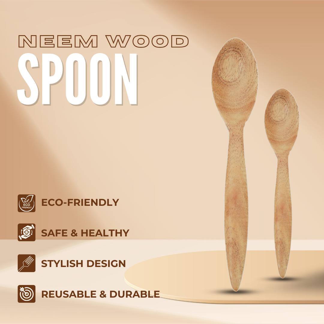 Rijuh Neem Wood Cutlery Set (Pack of 6 Forks + 6 Spoons)