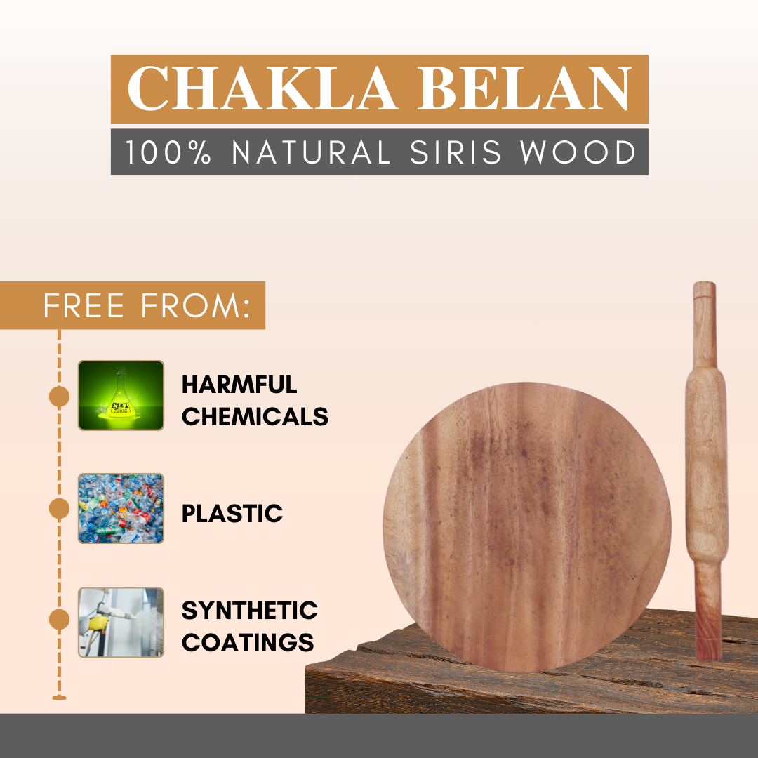 Siris Wood Chakla Belan | Handcrafted | Non-Slip Rolling Board | Smooth & Durable | Best for Rotis, Parathas & Baking