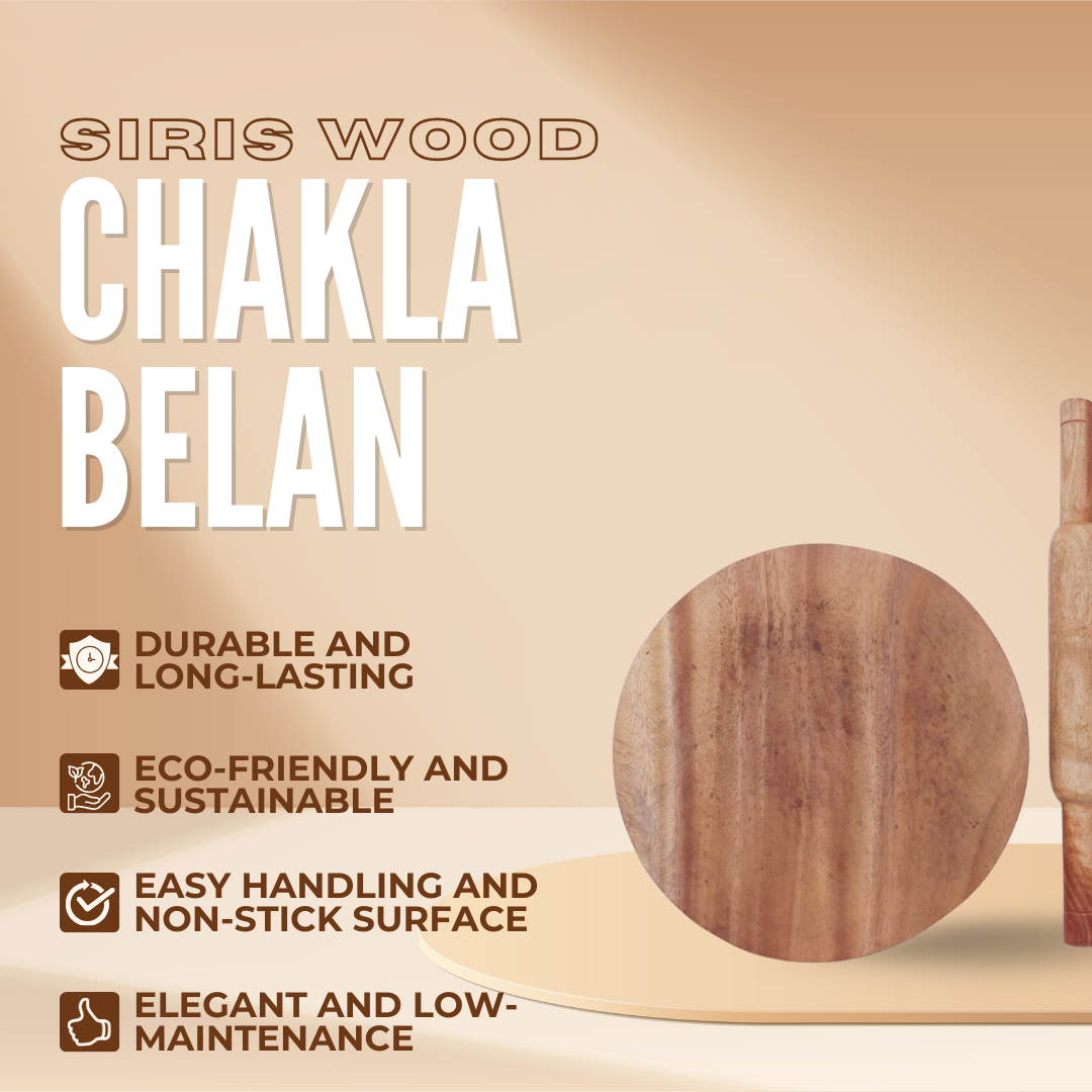 Siris Wood Chakla Belan | Handcrafted | Non-Slip Rolling Board | Smooth & Durable | Best for Rotis, Parathas & Baking
