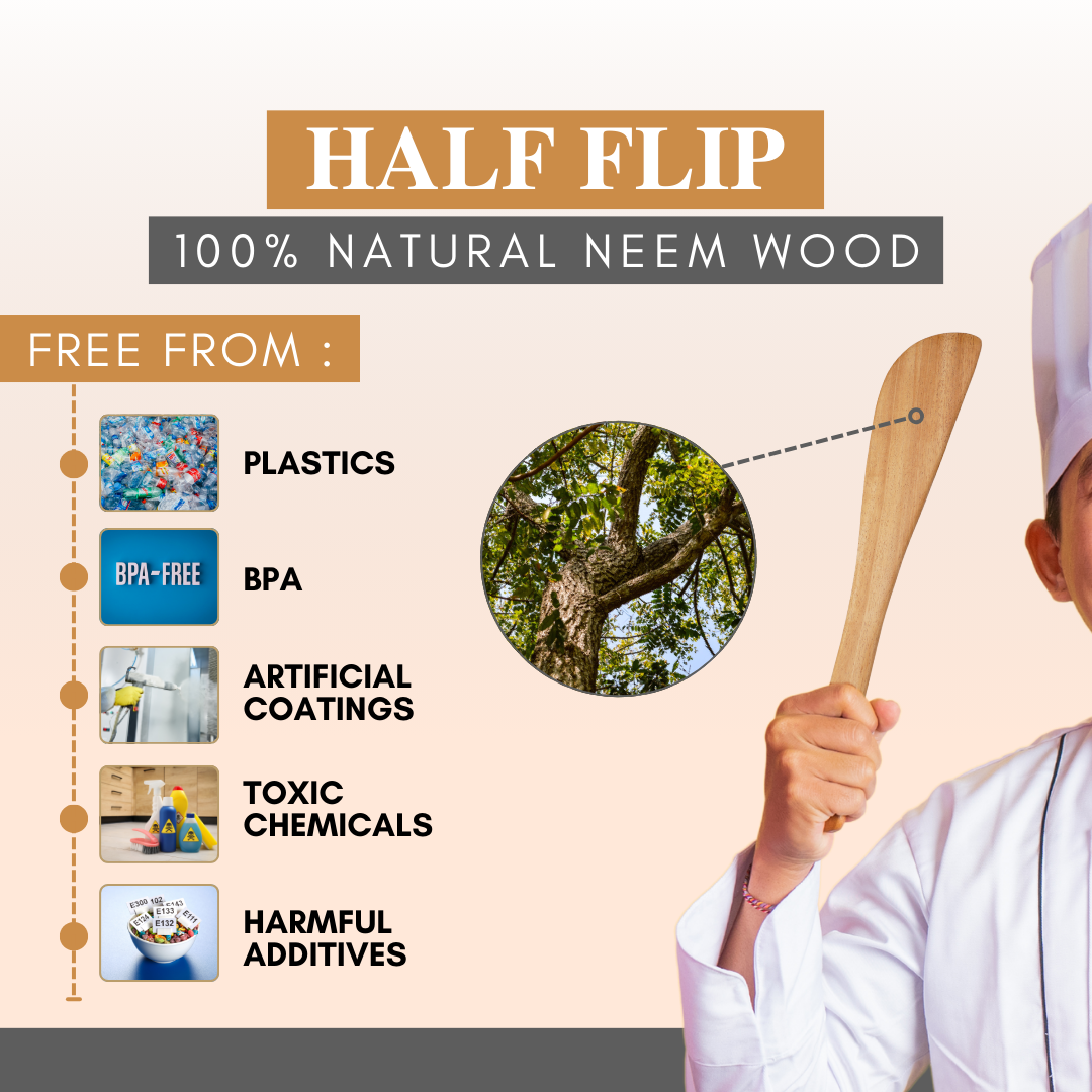 Wooden Half Flip | Made with Neem wood | Compact | Non stick