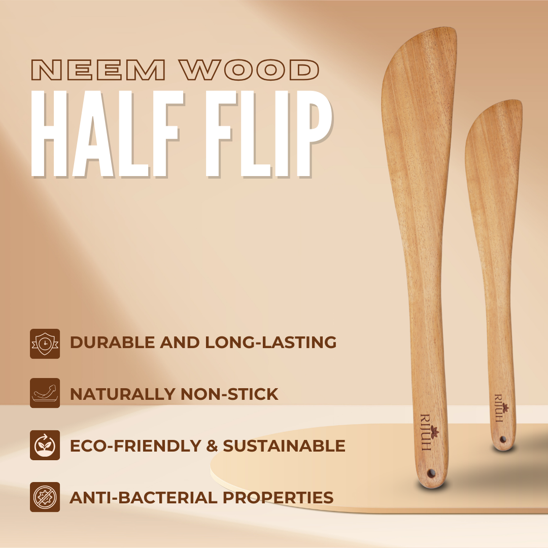 Rijuh's Neem Wood Dosa Turner & Half Flip