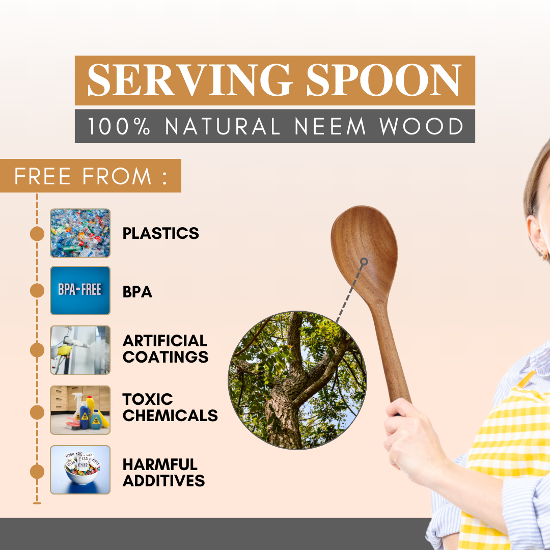 Wooden Serving Spoon | Made with Neem wood | Compact | Non stick | Best for serving & mixing