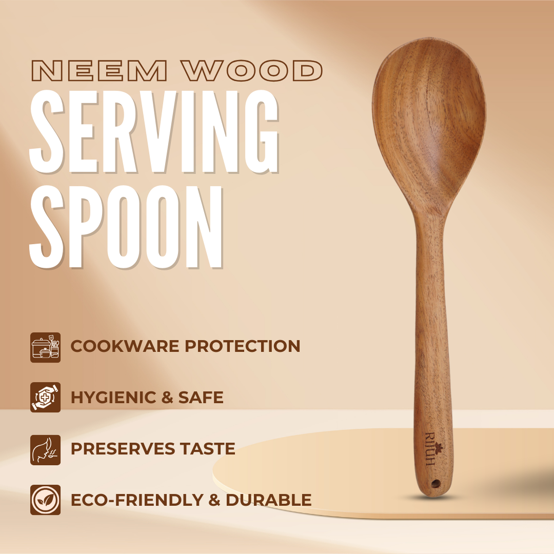 Wooden Serving Spoon | Made with Neem wood | Compact | Non stick | Best for serving & mixing