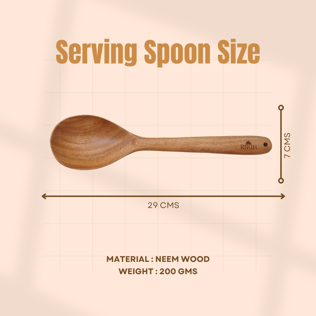 Wooden Serving Spoon | Made with Neem wood | Compact | Non stick | Best for serving & mixing