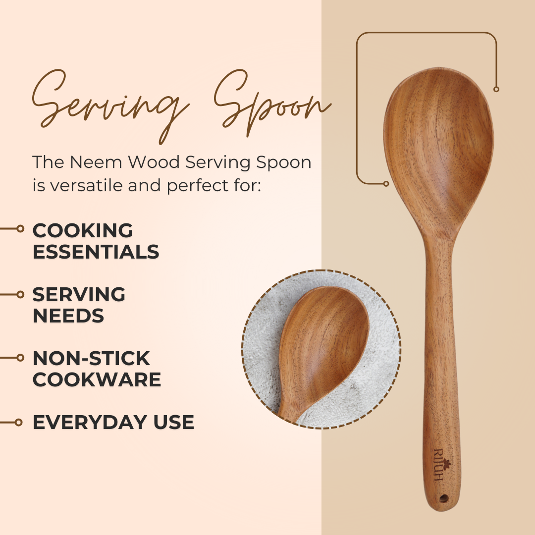Wooden Serving Spoon | Made with Neem wood | Compact | Non stick | Best for serving & mixing