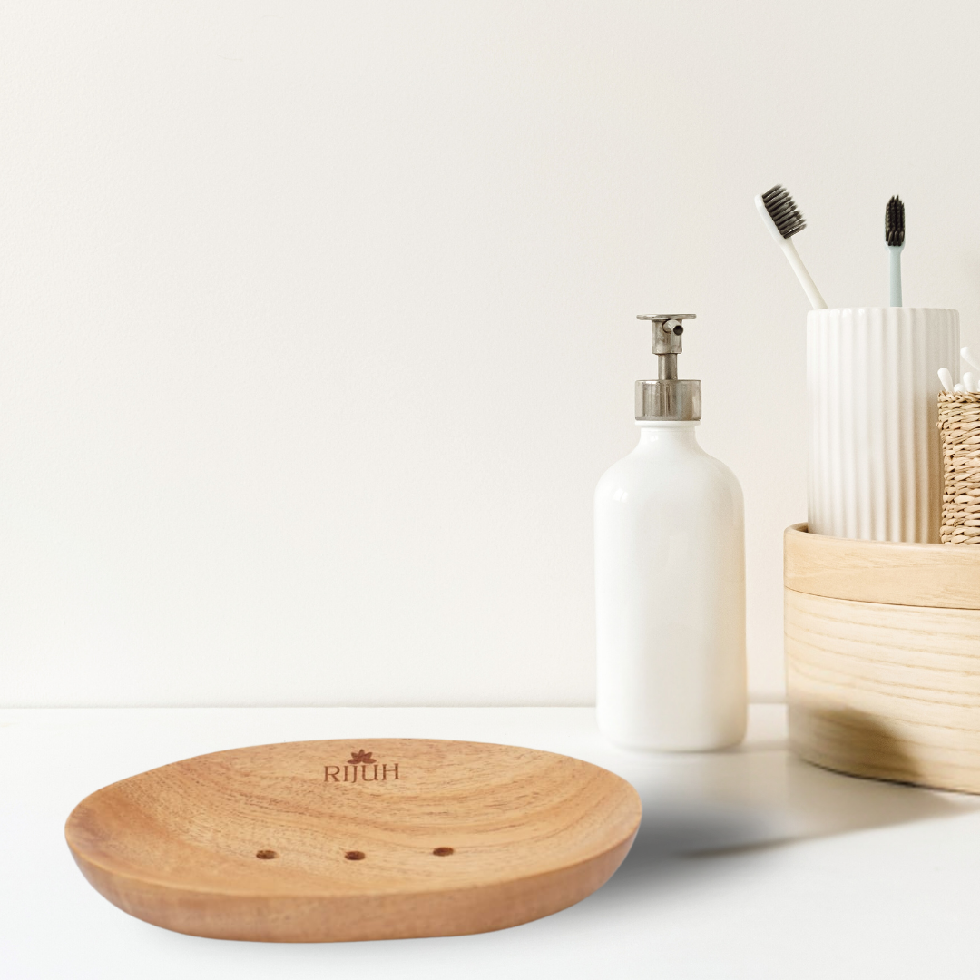 Rijuh Neem Wooden Handmade Soap Dish | Eco-Friendly Soap Holder for Bathroom, Kitchen, and Shower