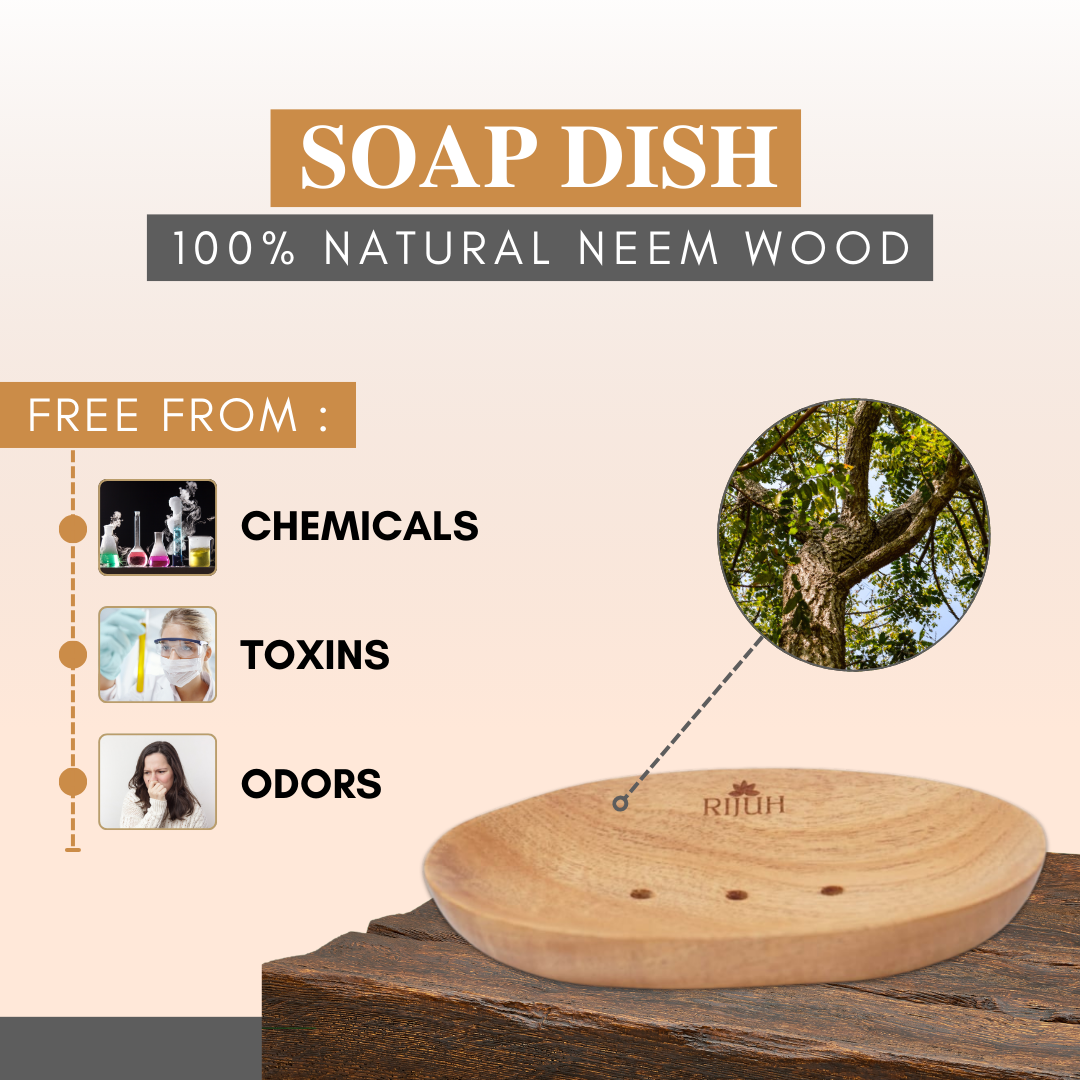Rijuh Neem Wooden Handmade Soap Dish | Eco-Friendly Soap Holder for Bathroom, Kitchen, and Shower