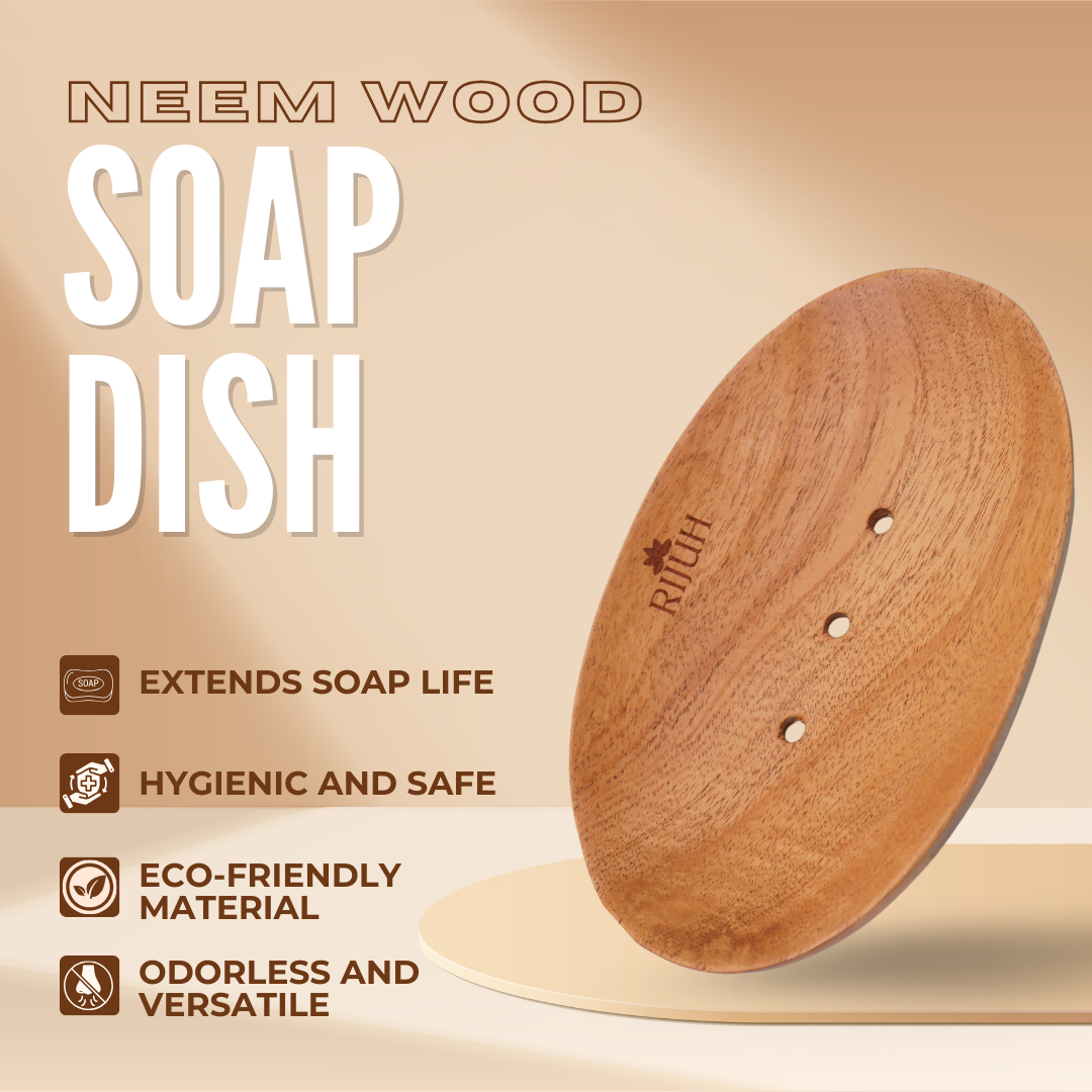 Rijuh Neem Wooden Handmade Soap Dish | Eco-Friendly Soap Holder for Bathroom, Kitchen, and Shower