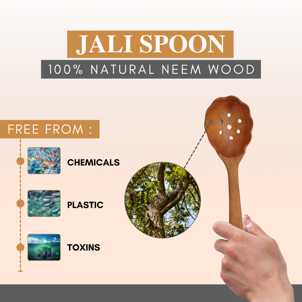 Wooden Jali Spoon | Made with Neem wood | Compact | Non stick | Best for frying, serving & mixing