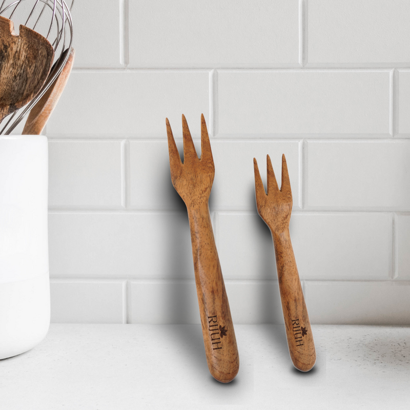 Rijuh Neem Wood Baby Spoon & Fork Combo – Pack of 3+3