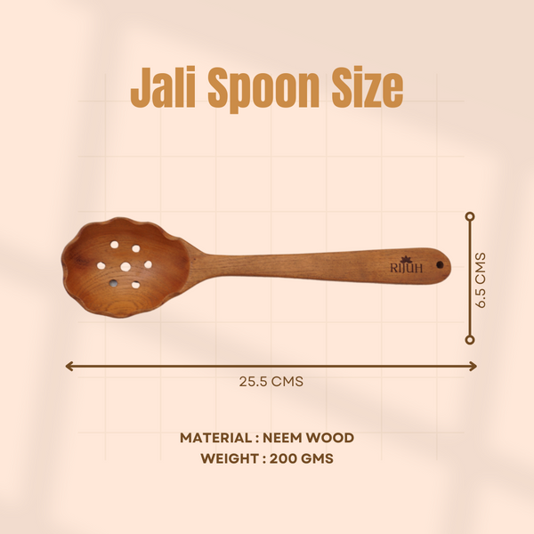 Wooden Jali Spoon | Made with Neem wood | Compact | Non stick | Best for frying, serving & mixing