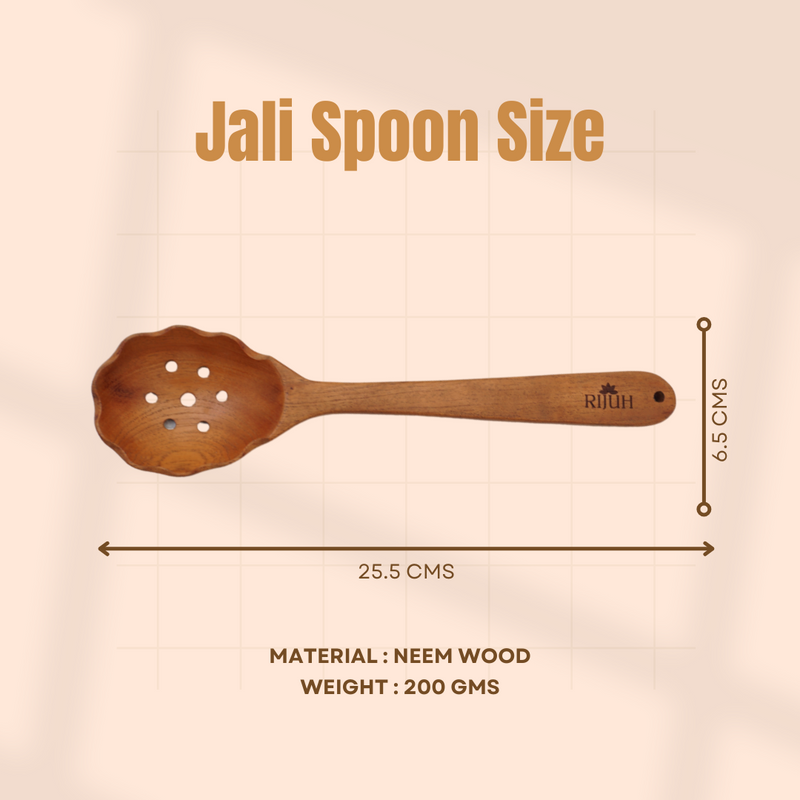 Wooden Jali Spoon | Made with Neem wood | Compact | Non stick | Best for frying, serving & mixing