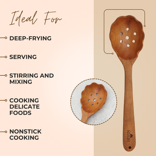 Wooden Jali Spoon | Made with Neem wood | Compact | Non stick | Best for frying, serving & mixing