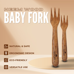 Rijuh Neem Wood Baby Spoon & Fork Combo – Pack of 3+3