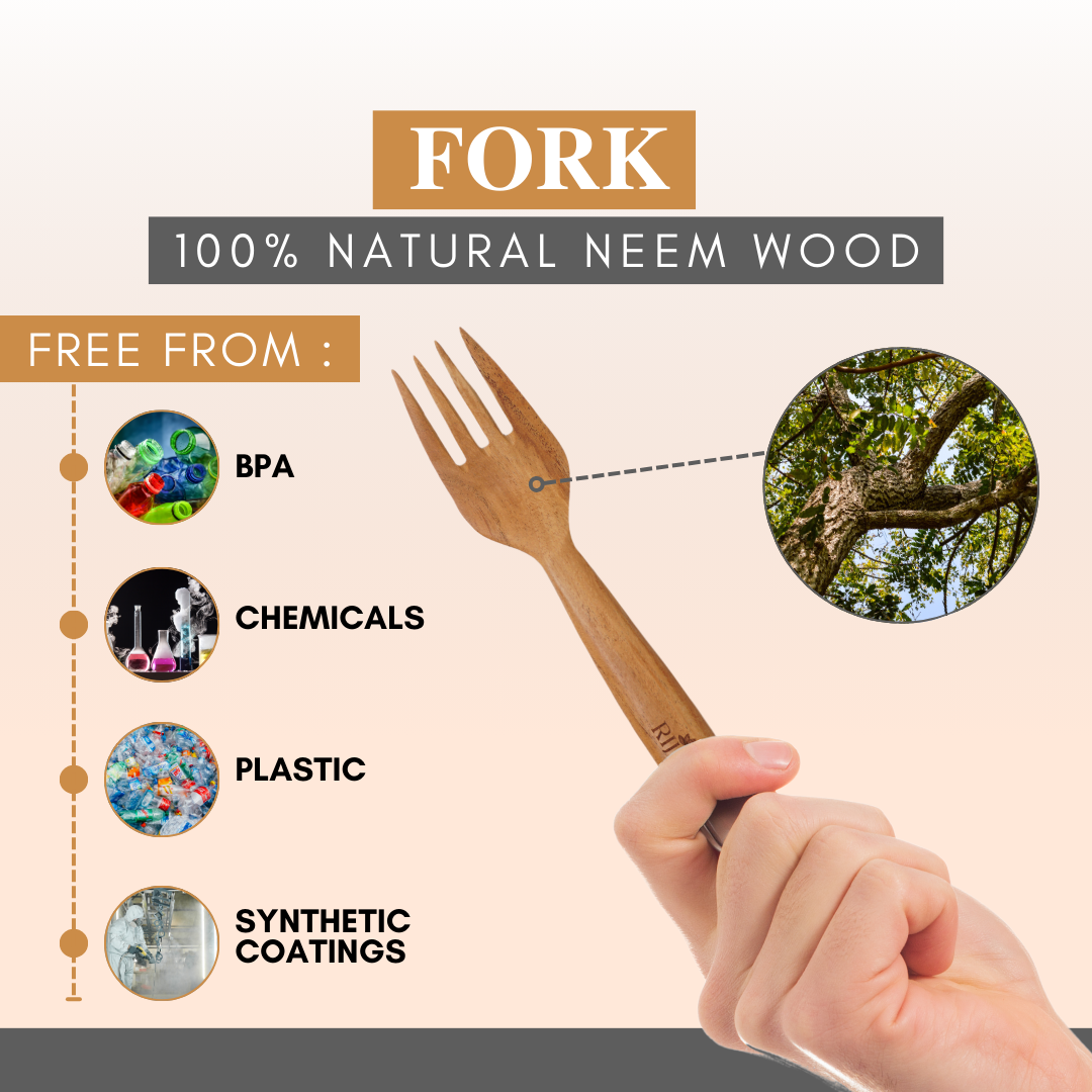 Wooden Fork (Pack of 6) | Made with Neem wood | Best for scooping and serving