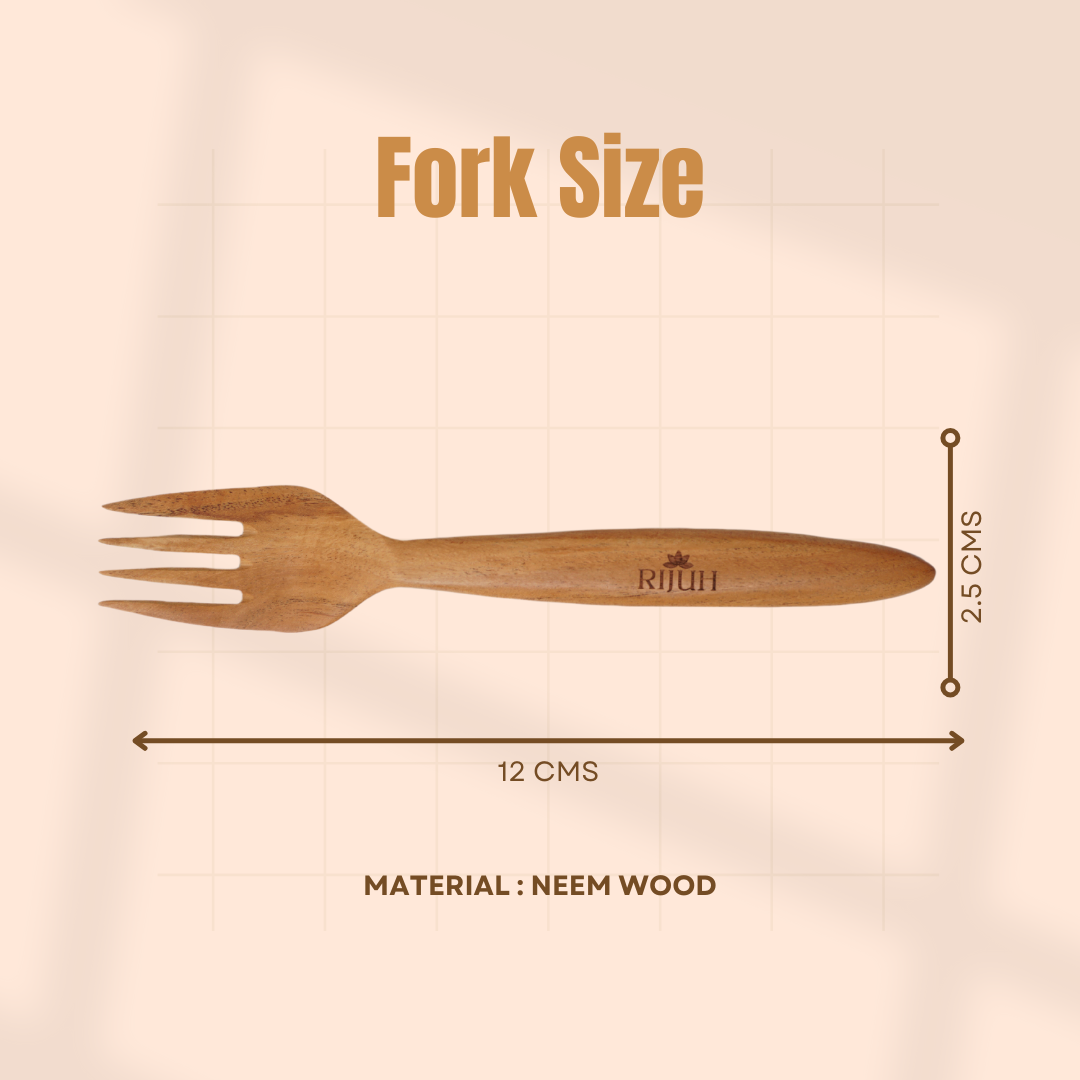 Wooden Fork (Pack of 6) | Made with Neem wood | Best for scooping and serving