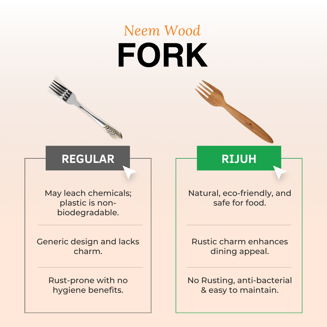 Wooden Fork (Pack of 6) | Made with Neem wood | Best for scooping and serving