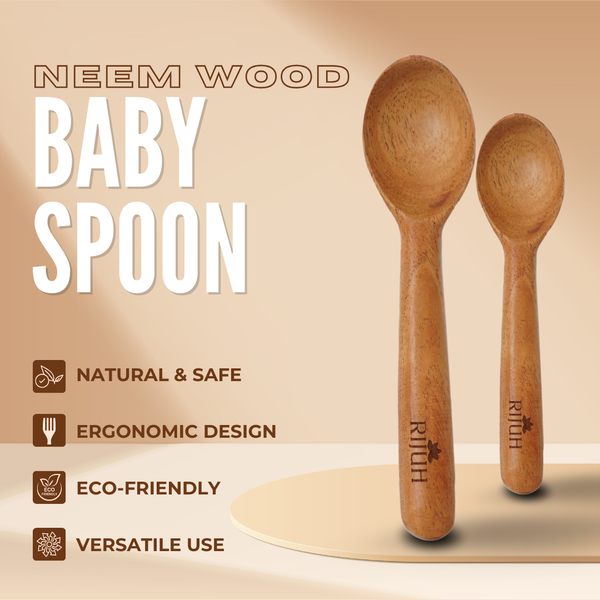 Rijuh Neem Wood Baby Spoon & Fork Combo – Pack of 3+3