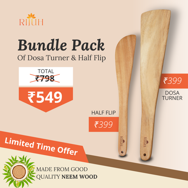 Rijuh's Neem Wood Dosa Turner & Half Flip