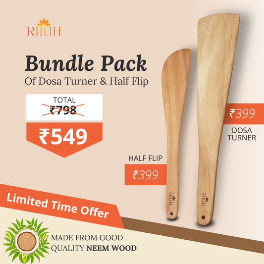 Rijuh's Neem Wood Dosa Turner & Half Flip