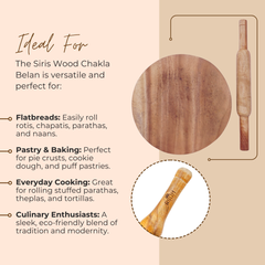 Siris Wood Chakla Belan | Handcrafted | Non-Slip Rolling Board | Smooth & Durable | Best for Rotis, Parathas & Baking
