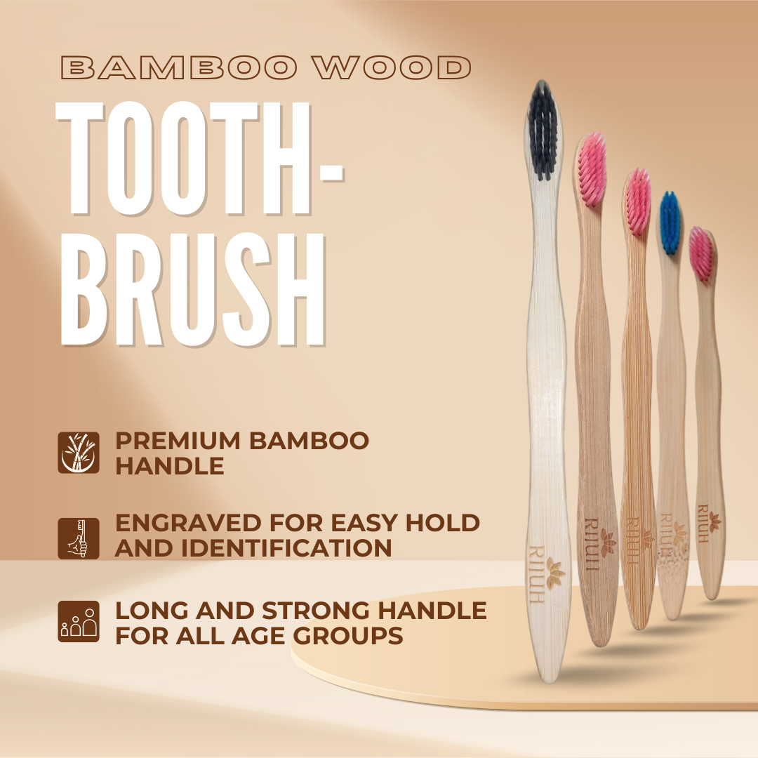 Rijuh Eco-Friendly Bamboo Toothbrush - Pack of 5