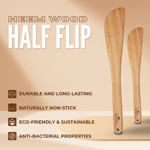 Wooden Half Flip | Made with Neem wood | Compact | Non stick