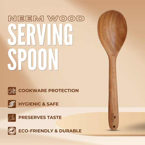 Wooden Serving Spoon | Made with Neem wood | Compact | Non stick | Best for serving & mixing