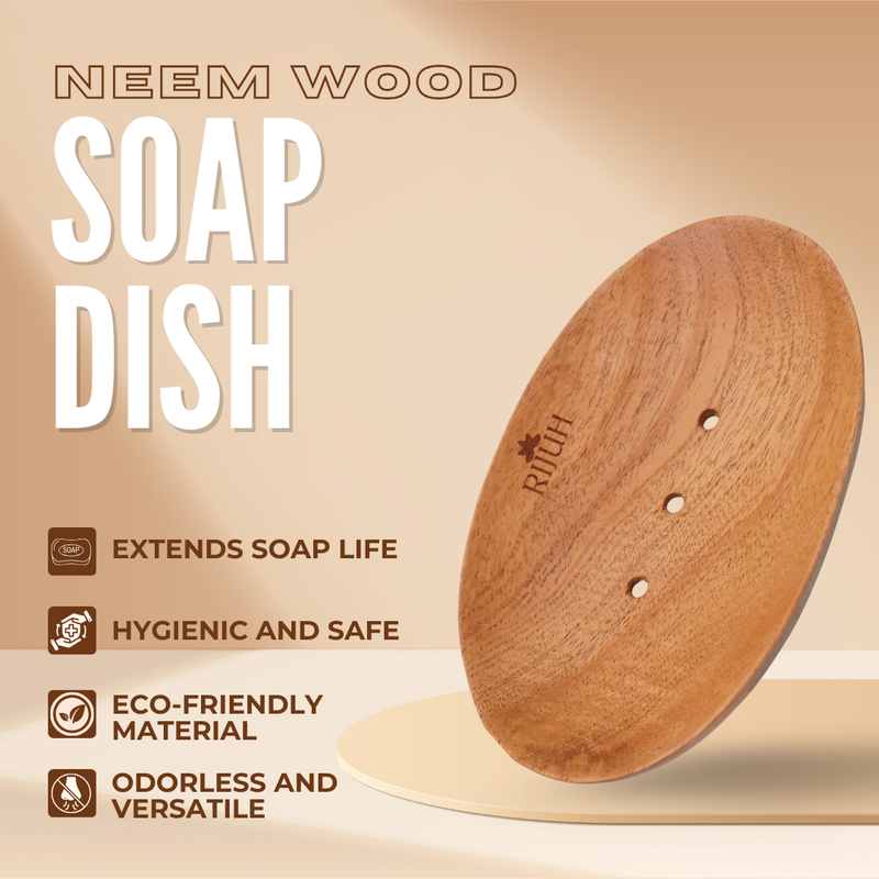 Rijuh Neem Wooden Handmade Soap Dish | Eco-Friendly Soap Holder for Bathroom, Kitchen, and Shower